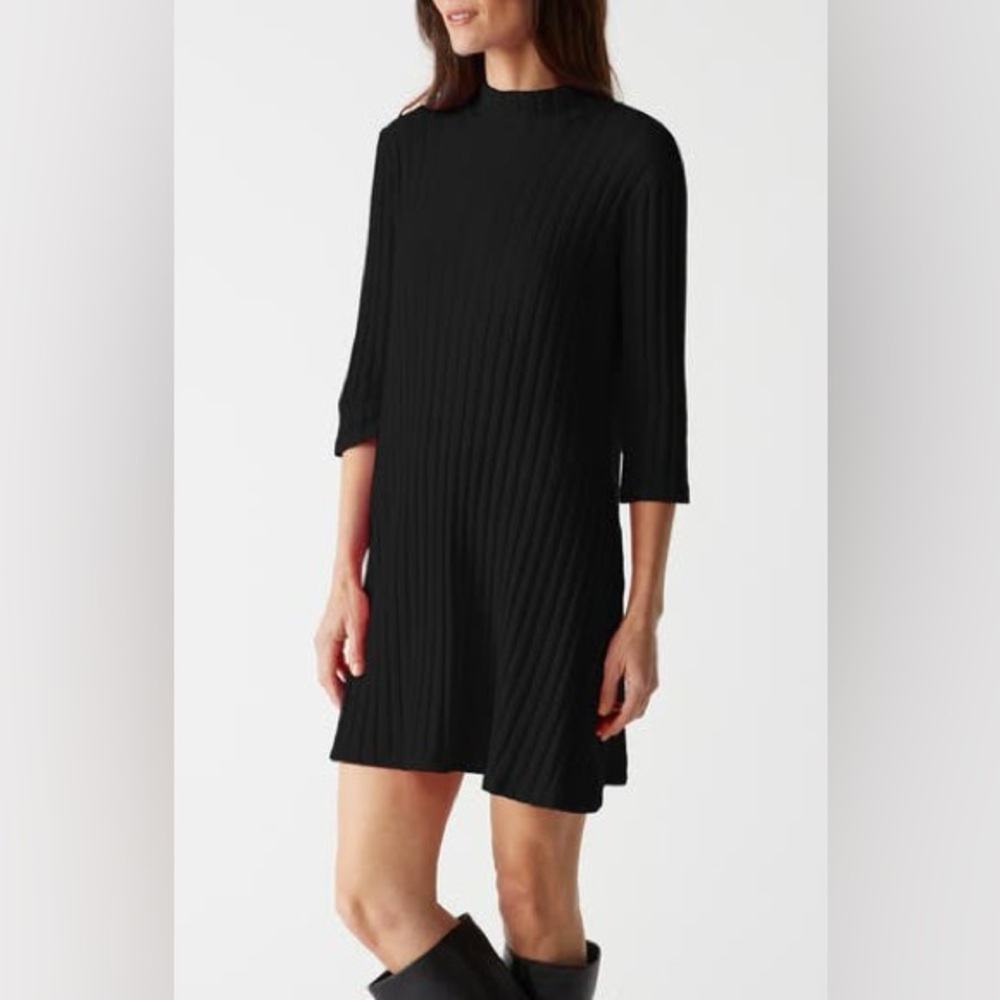 Michael Stars Blue Mock Neck Quarter Sleeve Stretch Ribbed Mini Dress Size Small - Picture 3 of 12